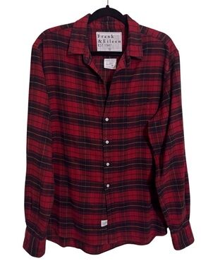 Frank & Eileen X-Large Black Red Plaid Button Up Relaxed Top Blouse Long Sleeve